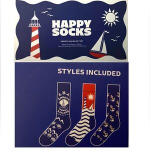 Happy Socks Nautical Gift Blue Red White Combed Cotton Blend Smooth Sailing